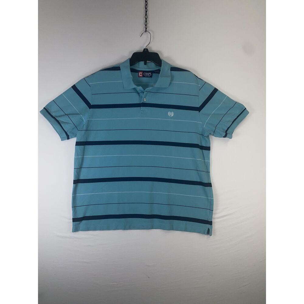 Chaps Polo Shirt Mens XL Blue Striped 100% Cotton Short Sleeve Casual Golf